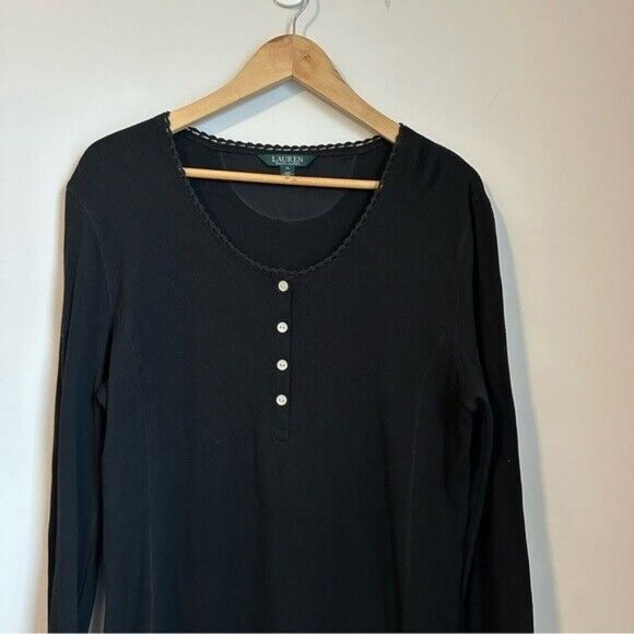 Lauren Ralph Lauren Black Thermal Waffle Knit Long Sleeves Shirt Dress Size XL - Picture 3 of 9